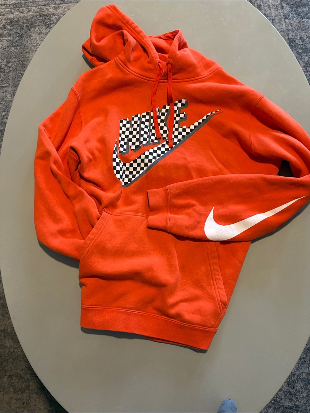 Nike Men’s Orange Check Swoosh Pullover Hoodie